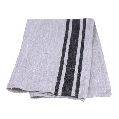 Linen Guest Towel - Stonewashed - Grey with Black Stripes - Luxury Thick Linen