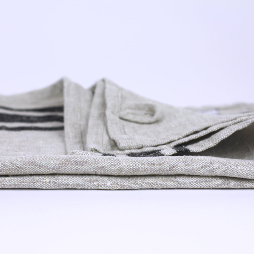 Linen Guest Towel - Stonewashed - Grey with Black Stripes - Luxury Thick Linen
