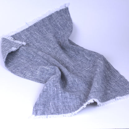 Linen Guest Towel - Stonewashed - Heather Blue with Frayed Edges - Luxury Thick Linen