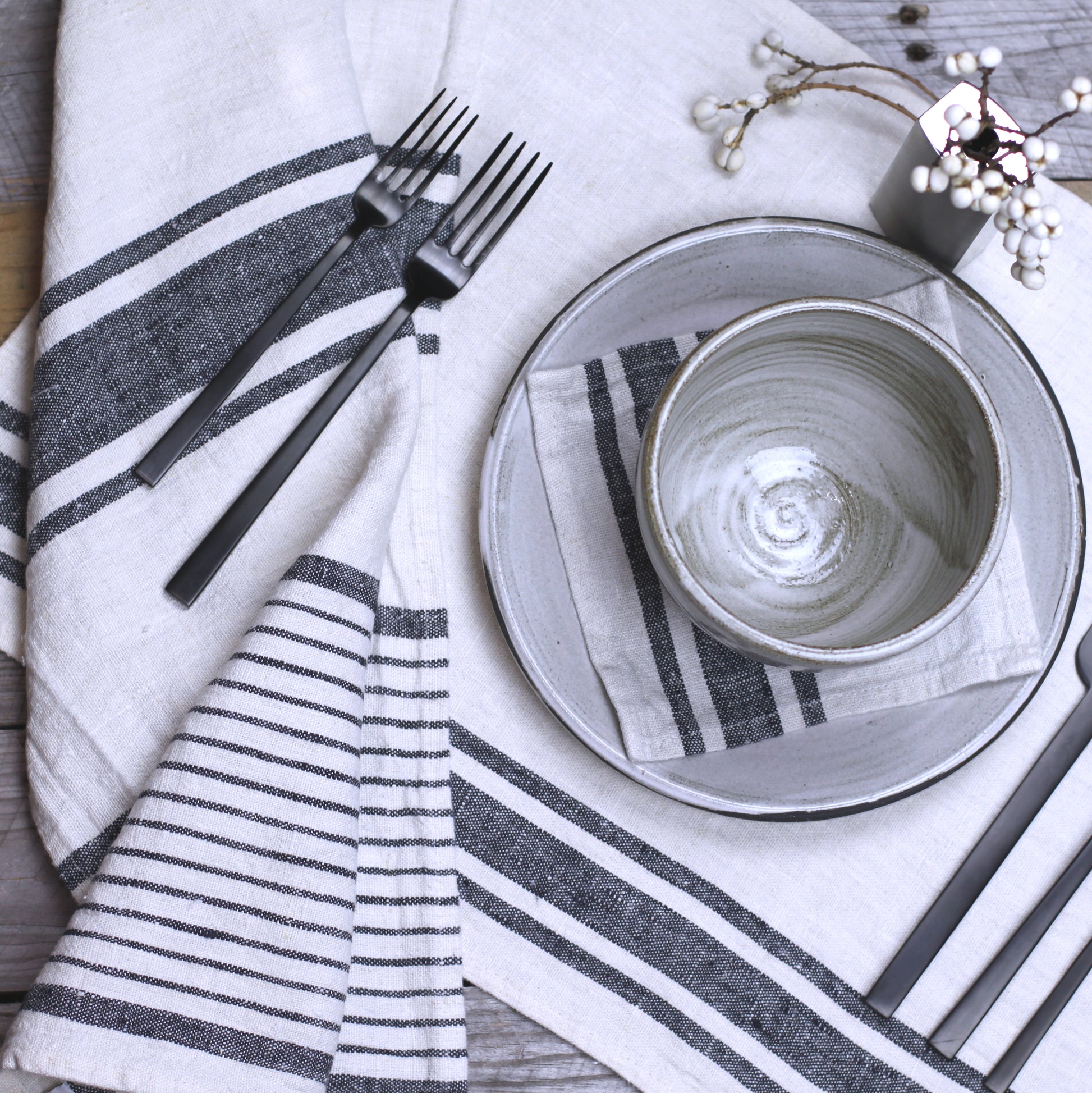 Stonewashed linen - pure 100% linen cocktail napkin or coaster antique white  with black stripes stone washed flax pre-washed laundered Europe European linen  napkins set – L i n e n C a s a