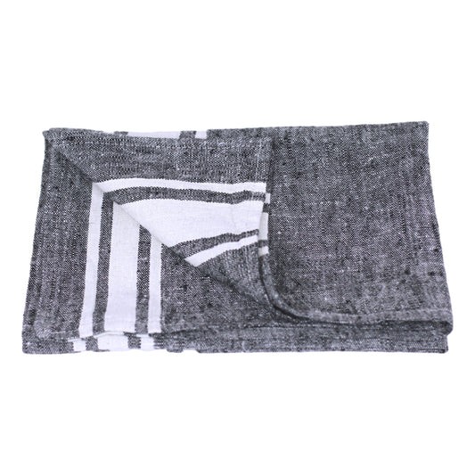 Linen Hand Towel - Stonewashed - Black with White Stripes - Luxury Thick Linen