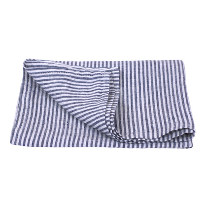 100% Linen Kitchen Tea Towel in Side Check Stripe White/Blue