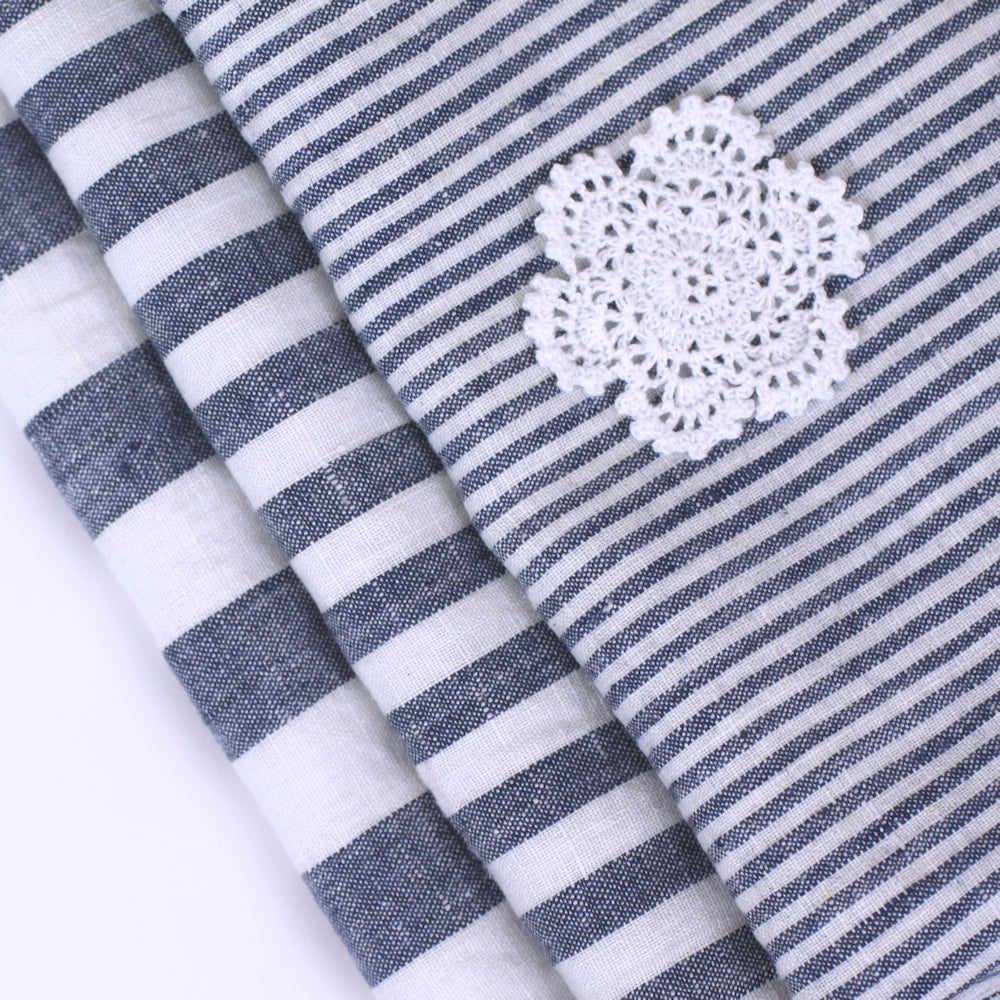 Linen Kitchen Towel - Stonewashed - Blue White Medium Stripes - Thin Linen