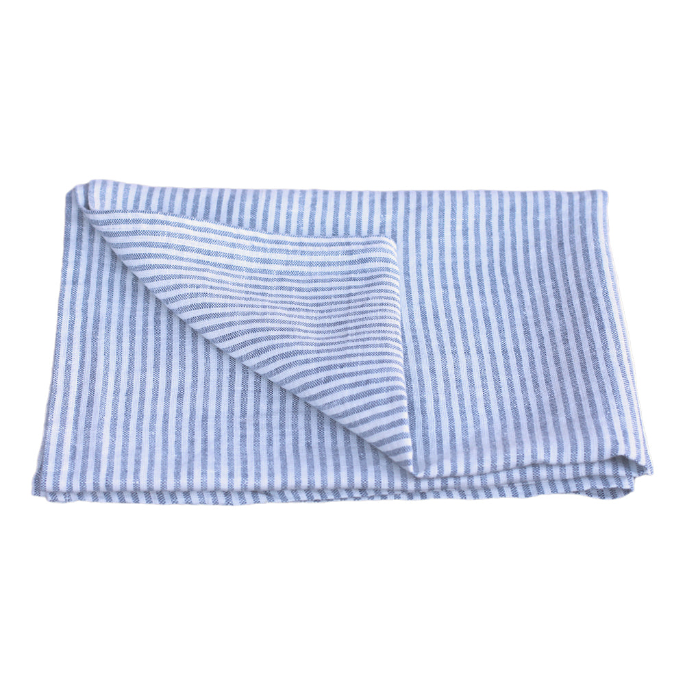 Linen Kitchen Towel - Stonewashed - Grey-Blue White Thin Stripes - Thin Linen