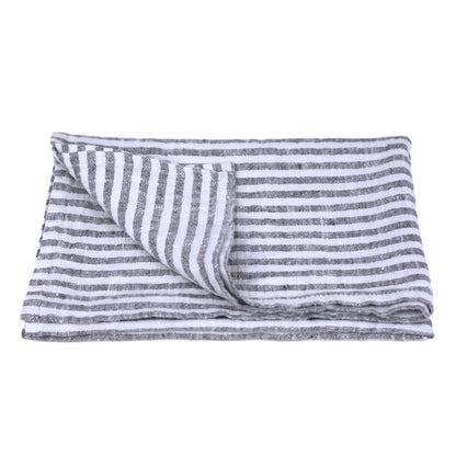 Linen Hand Towel - Stonewashed - Grey White Medium Stripes - Luxury Thick Linen