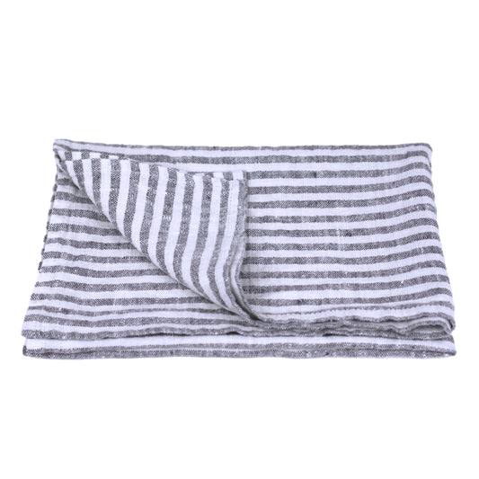 Linen Hand Towel - Stonewashed - Grey White Medium Stripes - Luxury Thick Linen