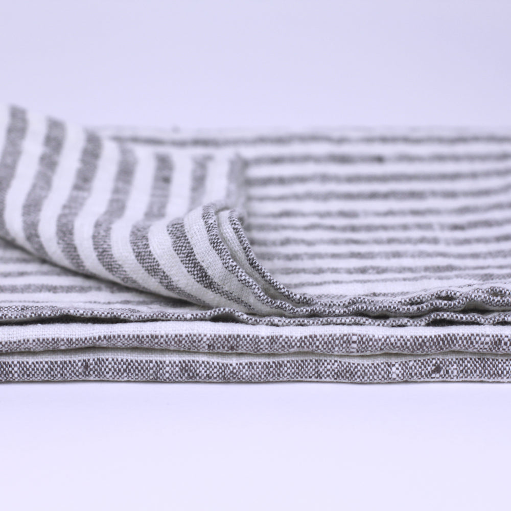 Linen Hand Towel - Stonewashed - Grey White Medium Stripes - Luxury Thick Linen