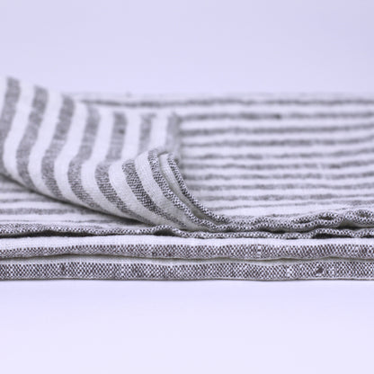 Linen Hand Towel - Stonewashed - Grey White Medium Stripes - Luxury Thick Linen