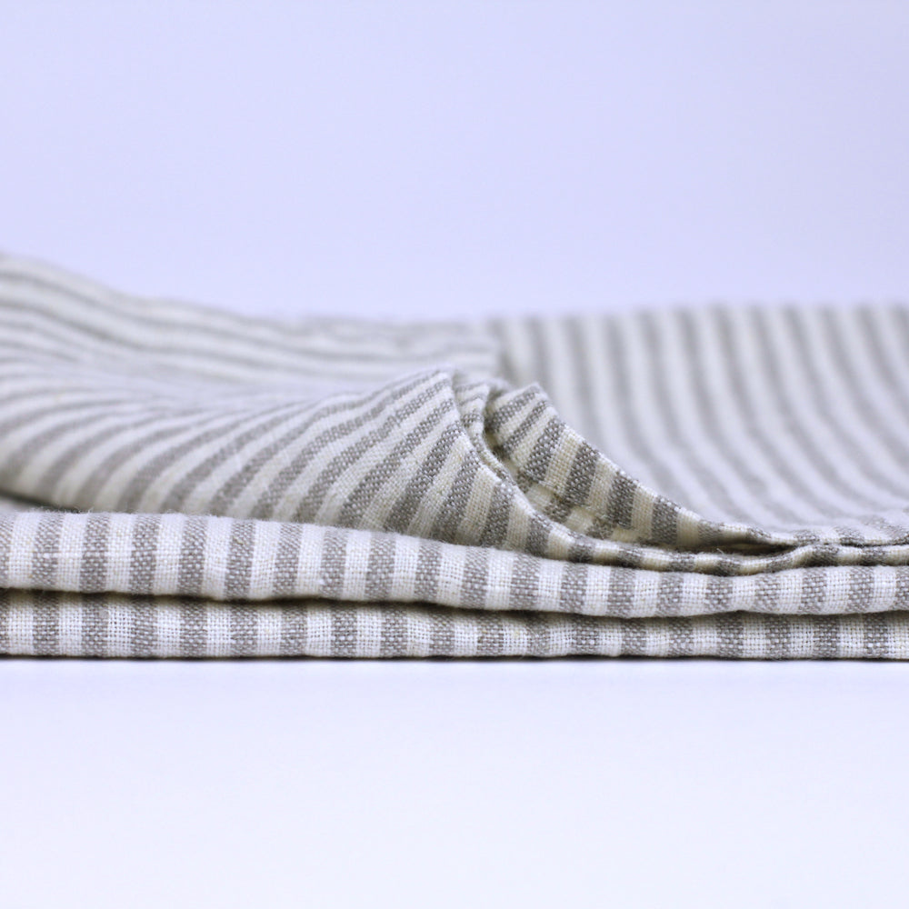 Linen Kitchen Towel - Stonewashed - Grey White Thin Stripes - Thin Linen