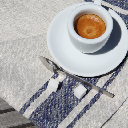 Linen Hand Towel - Stonewashed - Grey with Blue Stripes - Luxury Thick Linen