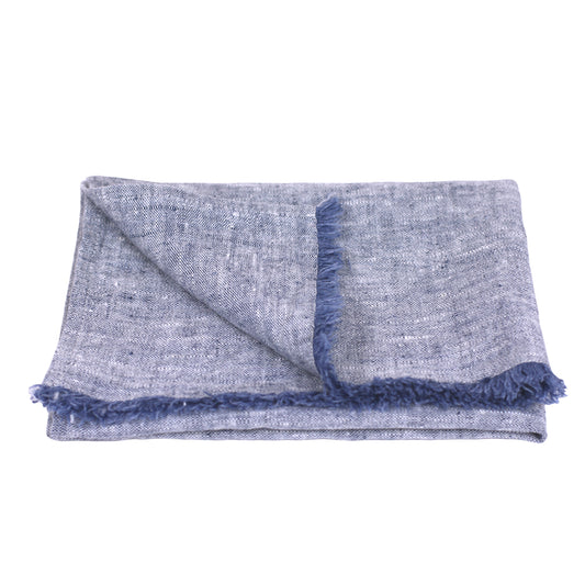 Linen Hand Towel - Stonewashed - Heather Blue with Frayed Edges -  Luxury Thick Linen