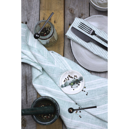 Linen Kitchen Towel - Stonewashed - Light Green White Thin Stripes - Thin Linen