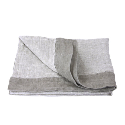 Linen Hand Towel - Stonewashed - Light Natural with Natural Trim and Dot Hemstitch - Medium Thick Linen