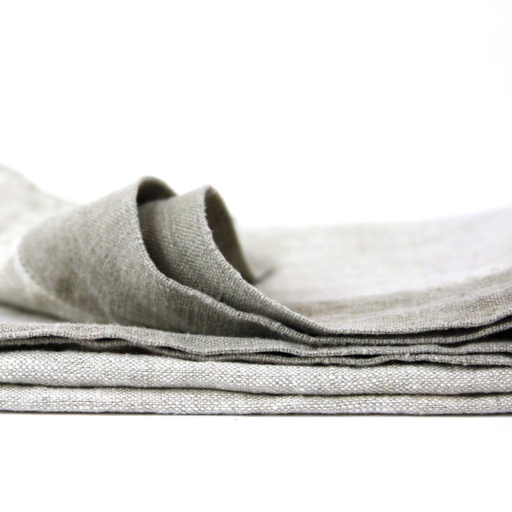 Linen Hand Towel - Stonewashed - Light Natural with Natural Trim and Dot Hemstitch - Medium Thick Linen