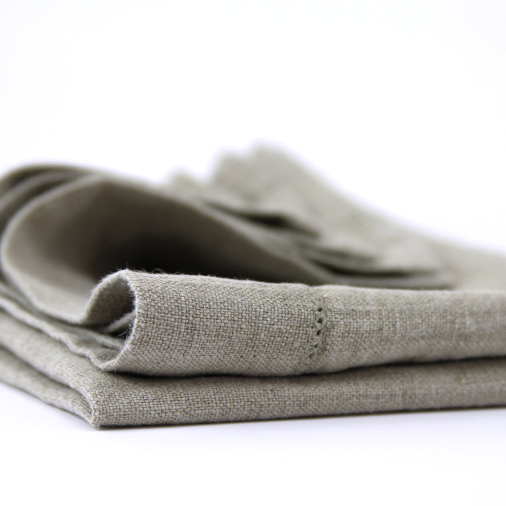 Linen Hand Towel - Stonewashed - Natural with Dot Hemstitch - Medium Thick Linen