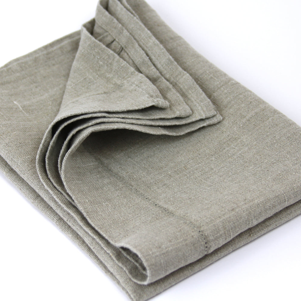 Linen Hand Towel - Stonewashed - Natural with Dot Hemstitch - Medium Thick Linen