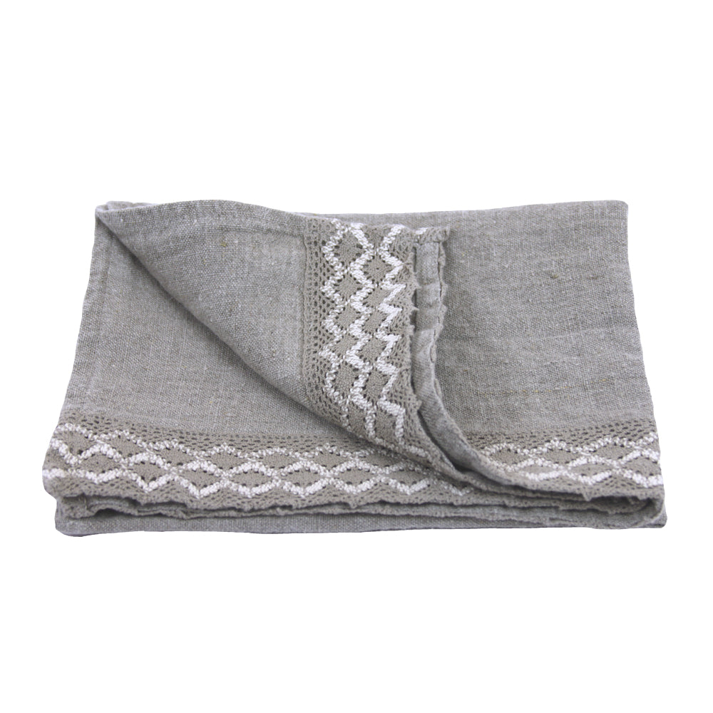 Linen Hand Towel - Stonewashed - Natural with Natural Lace - Thick Linen