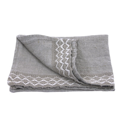 Linen Hand Towel - Stonewashed - Natural with Natural Lace - Thick Linen