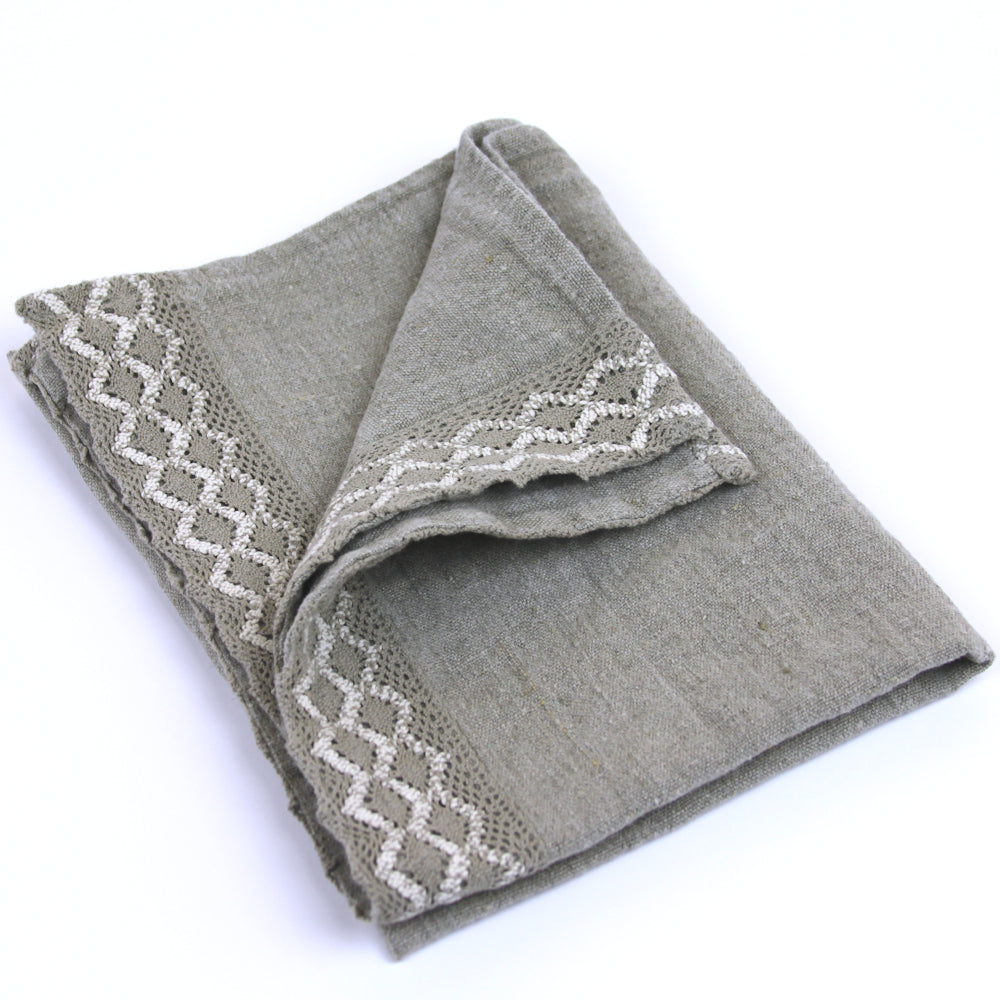 Linen Hand Towel - Stonewashed - Natural with Natural Lace - Thick Linen