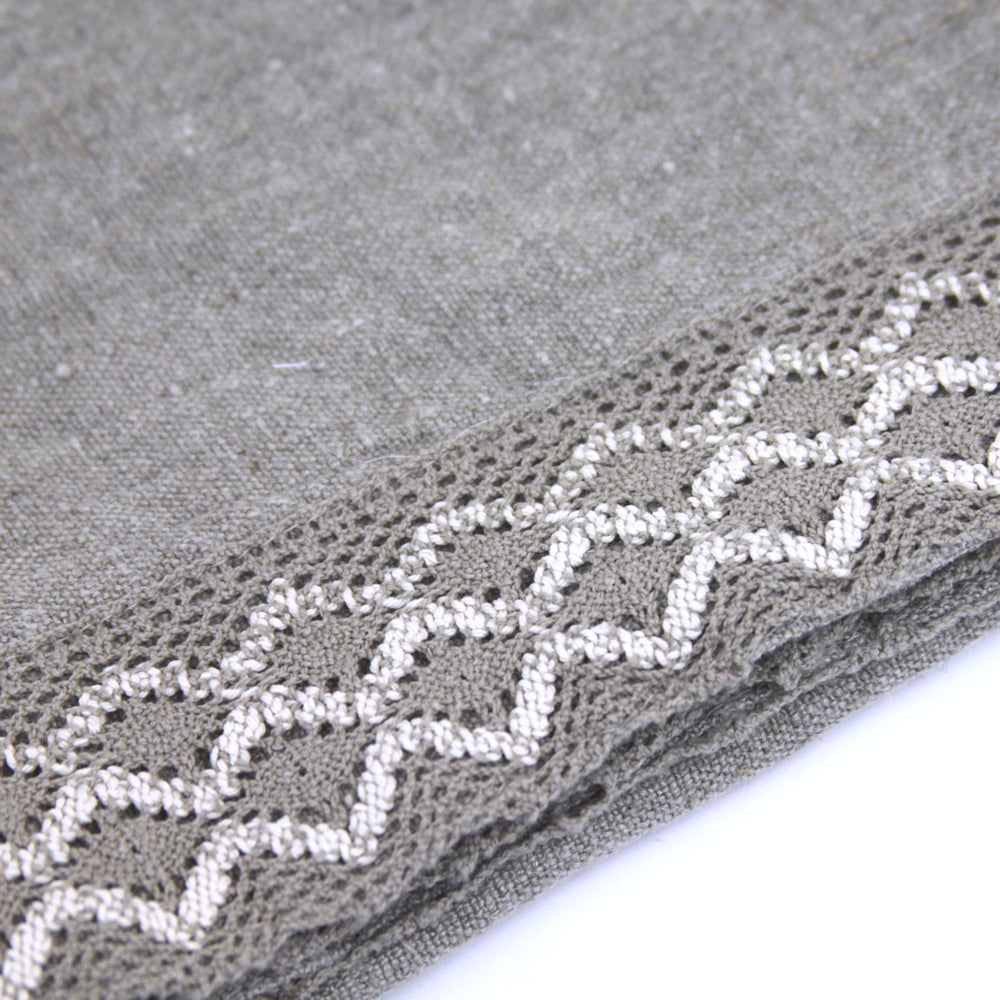Linen Hand Towel - Stonewashed - Natural with Natural Lace - Thick Linen