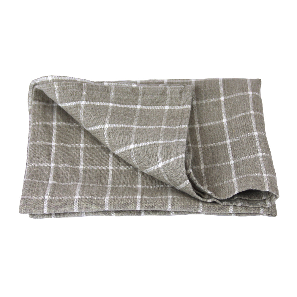 Linen Hand Towel - Stonewashed - Natural with White Squares - Medium Thick Linen