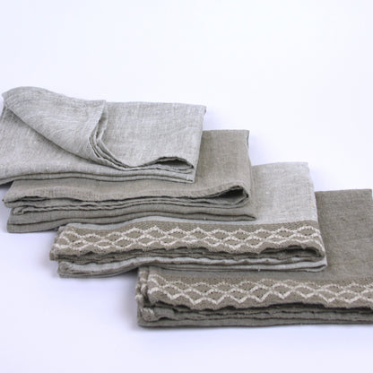 Linen Hand Towel - Stonewashed - Natural with Natural Lace - Thick Linen