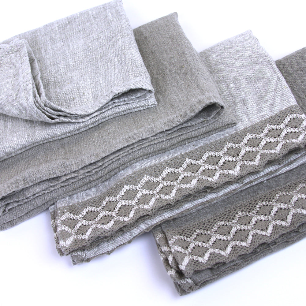Linen Hand Towel - Stonewashed - Natural with Natural Lace - Thick Linen