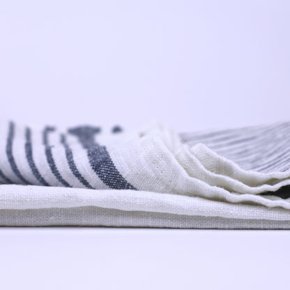 Linen Hand Towel - Stonewashed - White with Blue Stripes 2 - Luxury Thick Linen