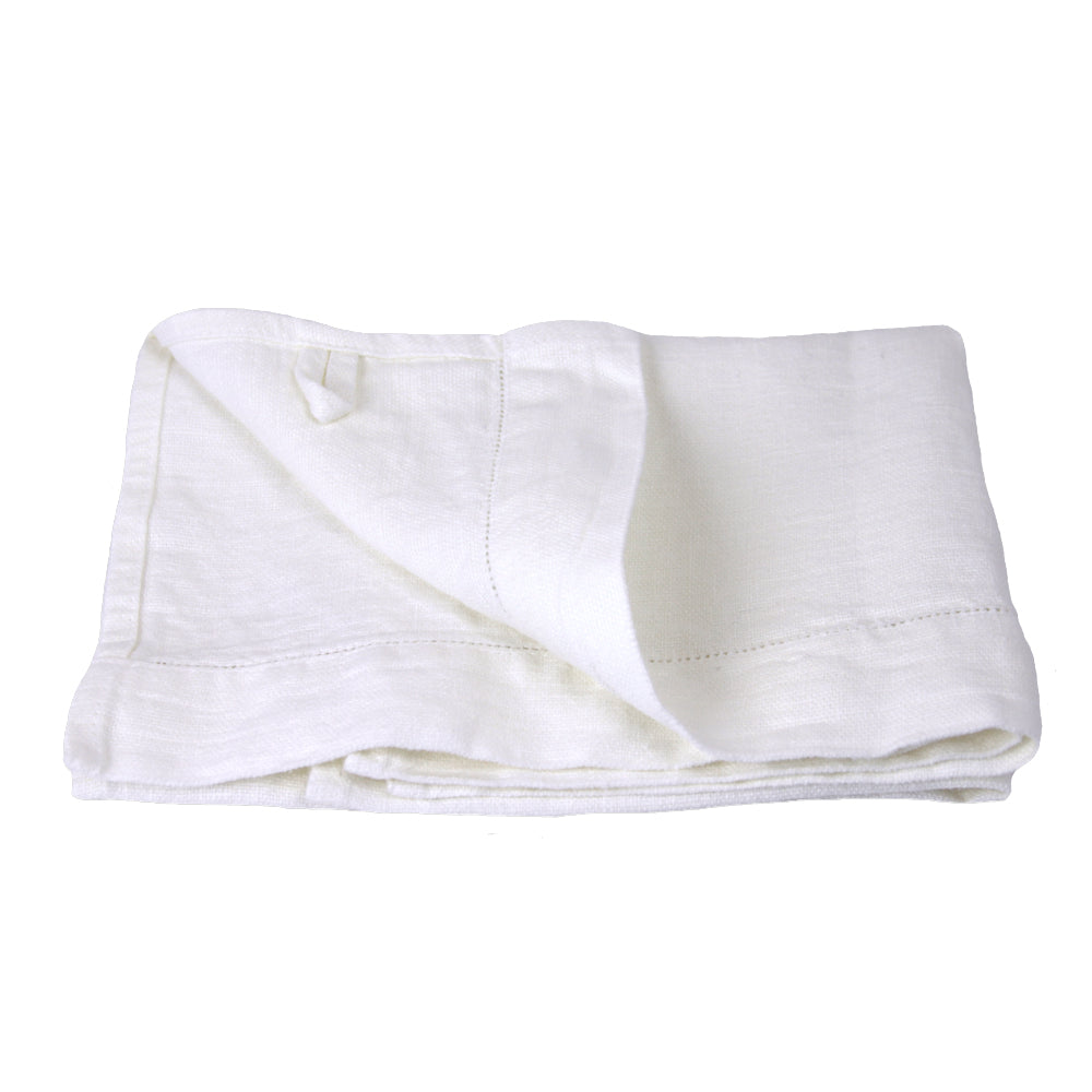 Linen Hand Towel - Stonewashed - White with Dot Hemstitch - Luxury Thick Linen