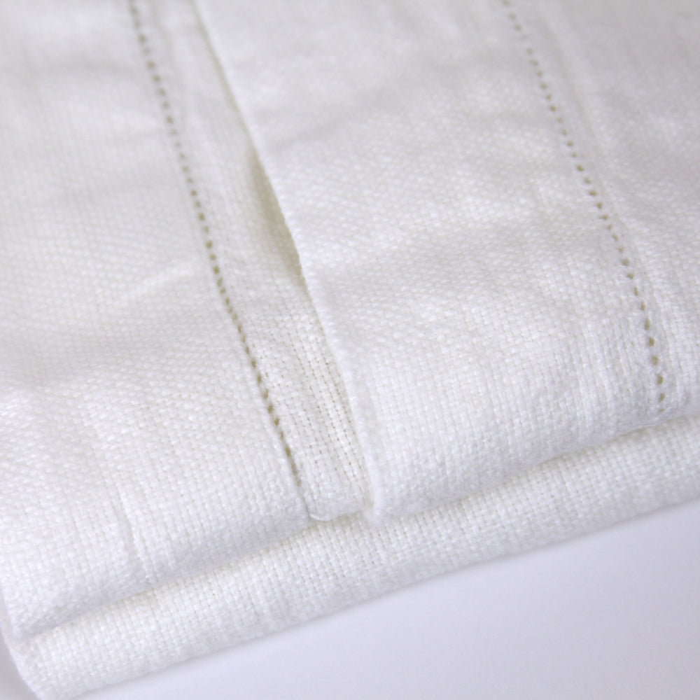 Linen Hand Towel - Stonewashed - White with Dot Hemstitch - Luxury Thick Linen