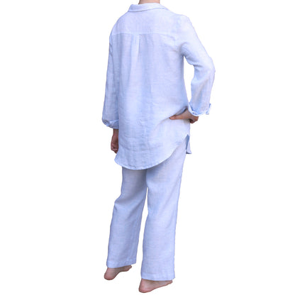 Linen Loungewear - Shirt and Pants - Heather Light Blue - Luxury Thin Linen