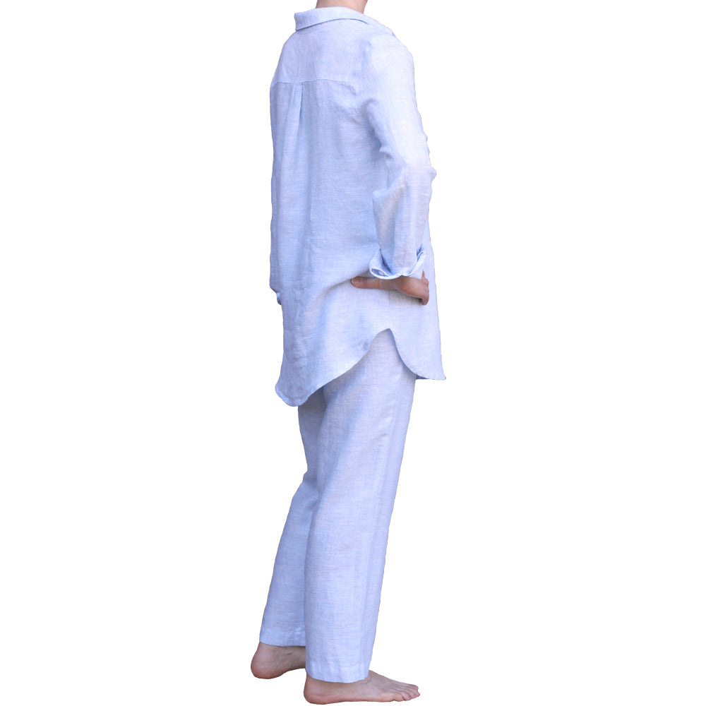 Linen Loungewear - Shirt and Pants - Heather Light Blue - Luxury Thin Linen