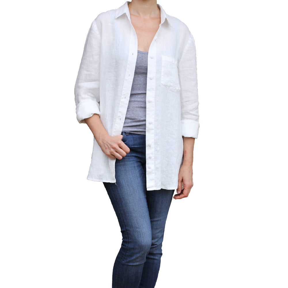 Linen Loungewear - Shirt and Pants - White - Luxury Thin Linen