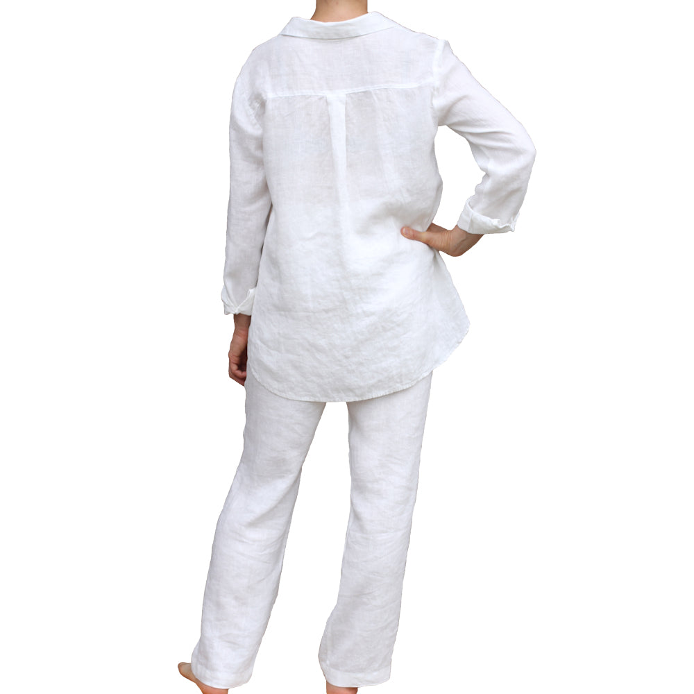 Linen Loungewear - Shirt and Pants - White - Luxury Thin Linen