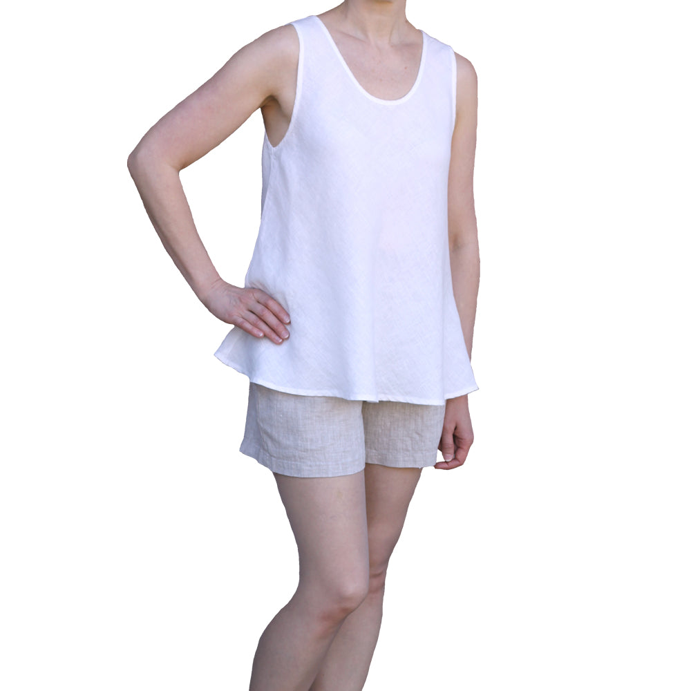 Linen Loungewear - Top and Shorts - White and Light Natural - Luxury Linen