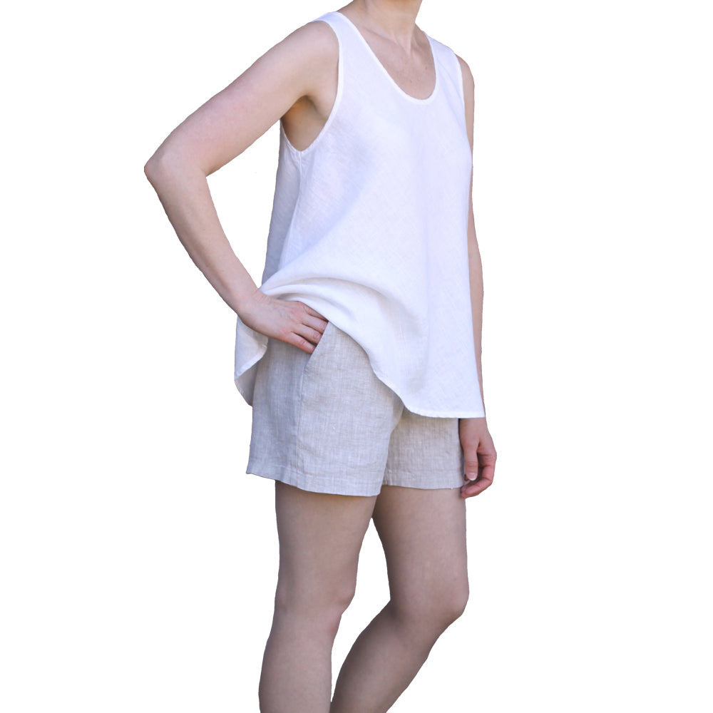 Linen Loungewear - Top and Shorts - White and Light Natural - Luxury Linen