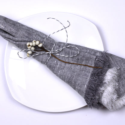 Linen Napkin - Stonewashed - Heather Grey with Frayed Edges - Luxury Thick Linen