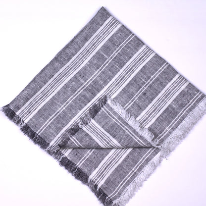 Linen Napkin - Stonewashed - Heather Grey with White Stripes and Frayed Edges - Luxury Thick Linen