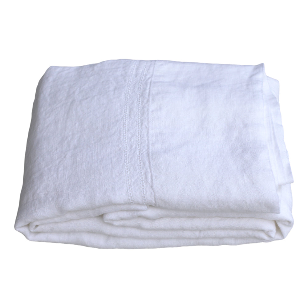 Linen Pillowcases Set of 2 - Queen - White with Dot Hemstitch - Stonewashed