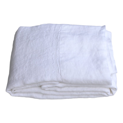 Linen Pillowcases Set of 2 - Queen - White with Dot Hemstitch - Stonewashed