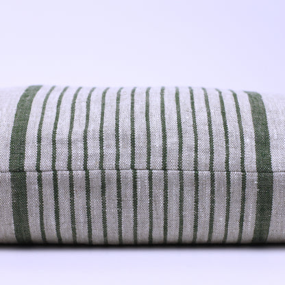 Linen Pillow Cover - Lumbar - Grey with Forest Green Pinstripes  - 12 x 20 - Stonewashed - Luxury Thick Linen