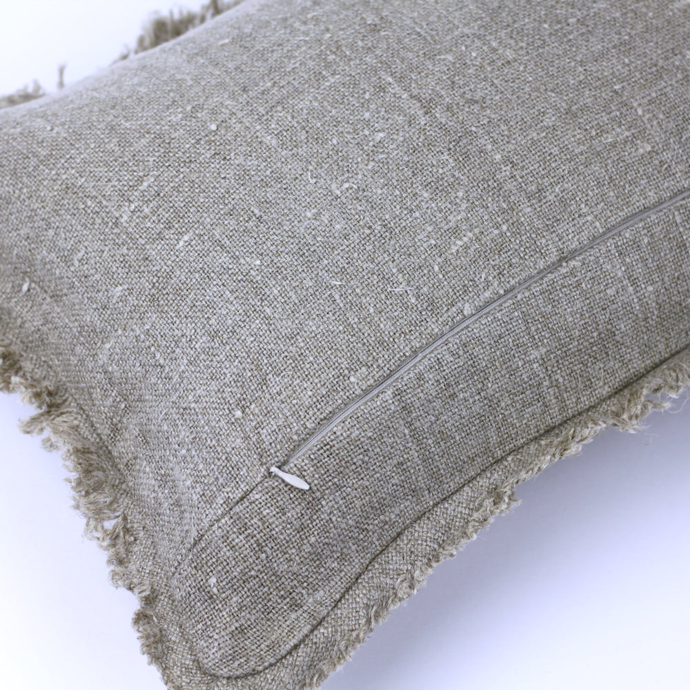 Linen Pillow Cover - Lumbar - Natural with Frayed Edges - 12 x 20 - Stonewashed - Thick Linen