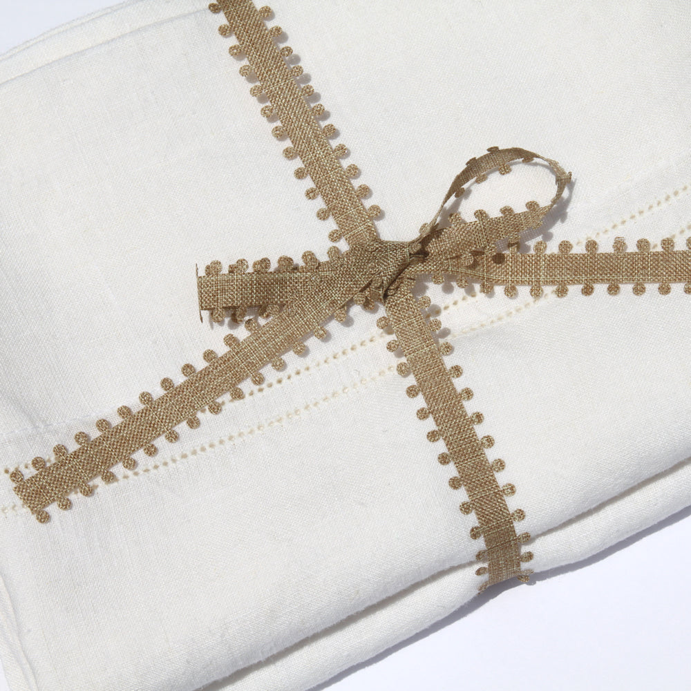 Linen Pillowcases Set of 2 - Queen - Stonewashed - Cream Color with Dot Hemstitch