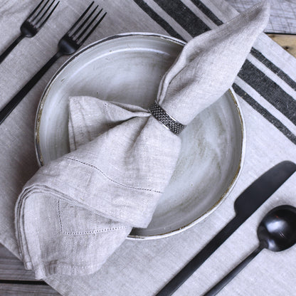 Linen Napkin - Stonewashed - Light Natural with Dot Hemstitch - Luxury Thick Linen