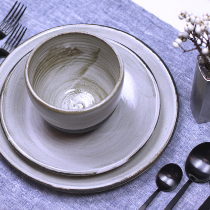 Linen Placemat - Stonewashed - Heather Blue with Frayed Edges - Luxury Thick Linen