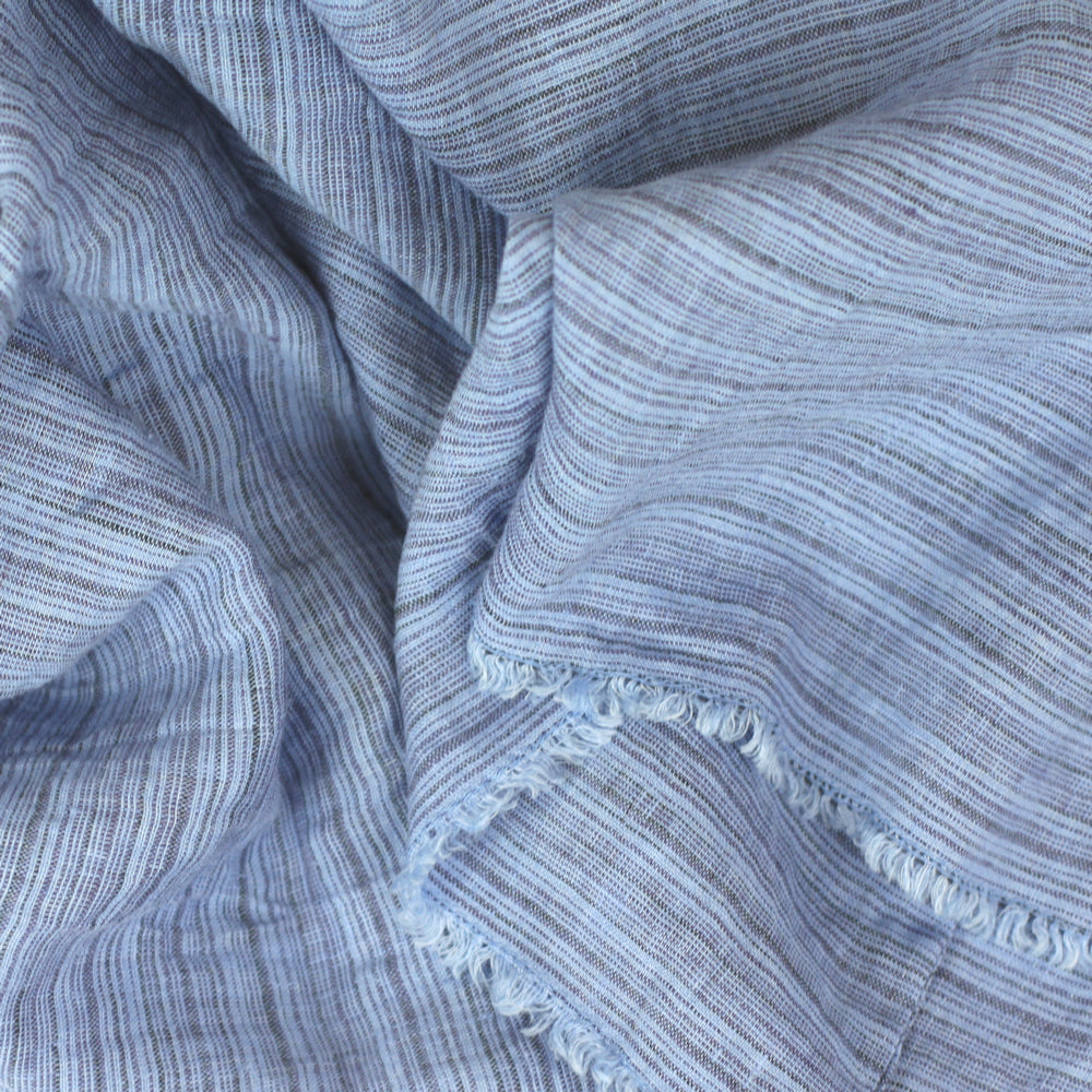 Linen Scarf - Stonewashed - Blue Stripes - Frayed Edges - Thin Linen