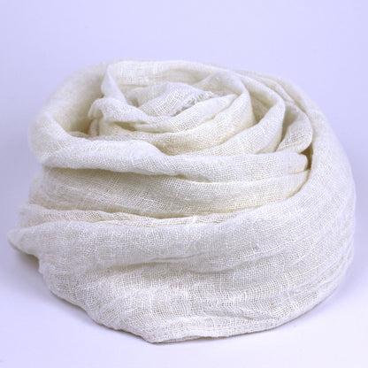 Linen Scarf - Stonewashed - Ivory - Loose Open Weave - Frayed Edges - Thin Linen