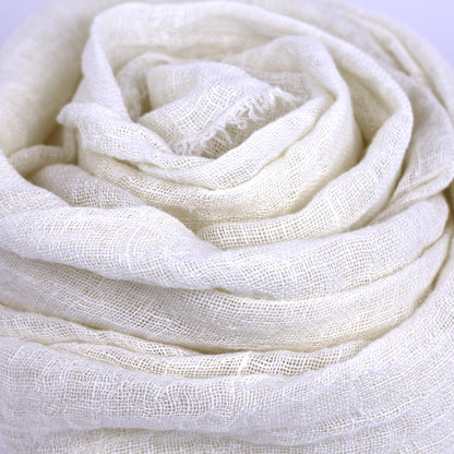 Linen Scarf - Stonewashed - Ivory - Loose Open Weave - Frayed Edges - Thin Linen