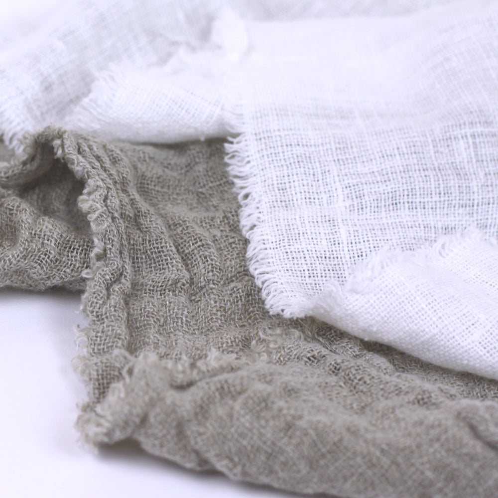 Linen Scarf - Stonewashed - Natural - Loose Open Weave - Frayed Edges - Thin Linen