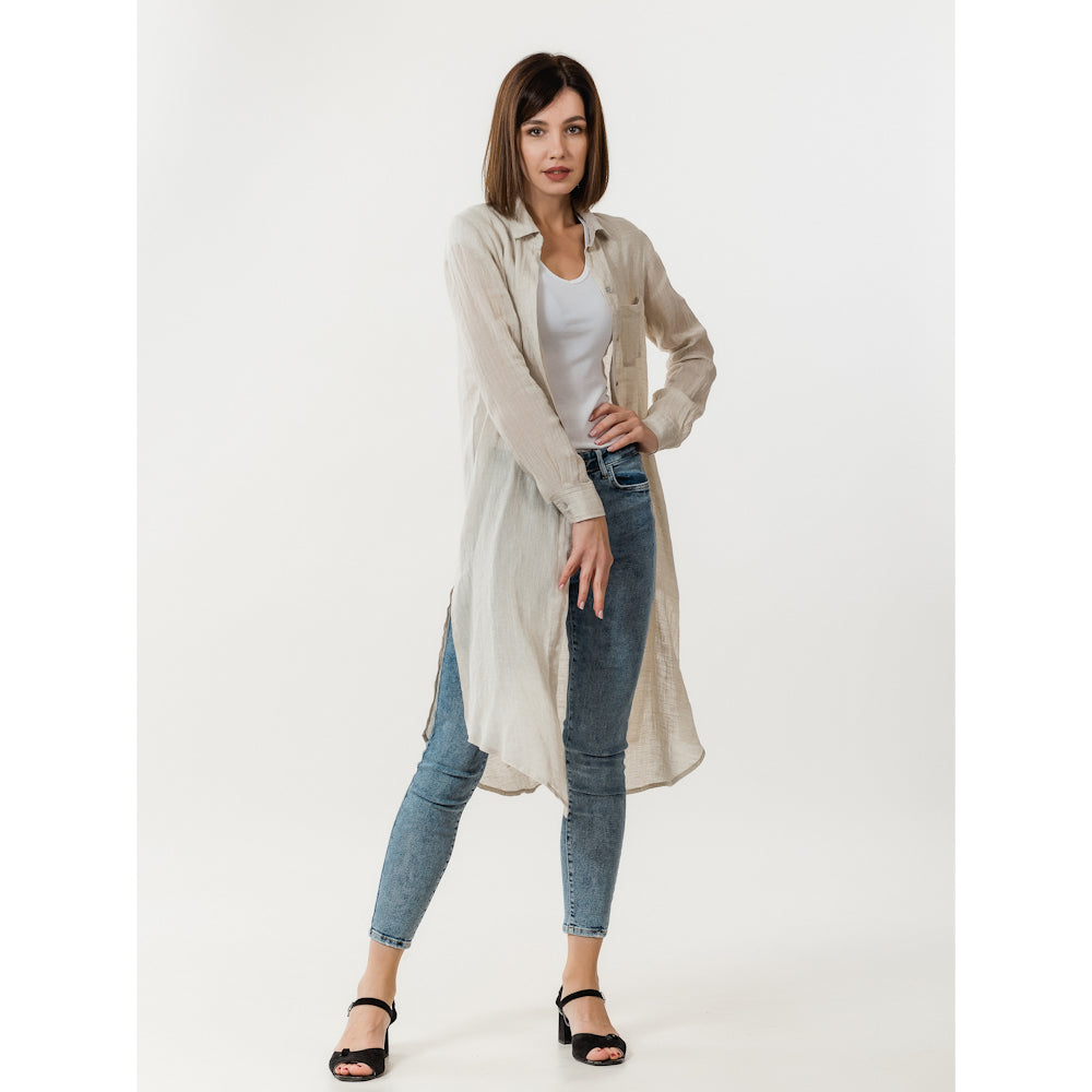 Stonewashed Linen Women Shirt - pure 100% linen flax white with